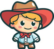 kawaii cowboyillustration mit rotem hut vektor