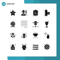 16 solides Glyphenkonzept für mobile Websites und Apps Earth Multimedia Process Movie Cinema editierbare Vektordesign-Elemente vektor