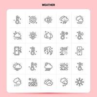 Umriss 25 Wetter Icon Set Vektor Linienstil Design Schwarze Icons Set Linear Piktogramm Pack Web und mobile Geschäftsideen Design Vektor Illustration