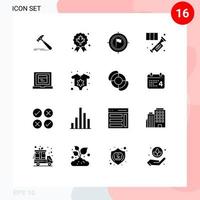 Gruppe von 16 modernen soliden Glyphen, die für bearbeitbare Vektordesign-Elemente in Musikhornqualität Messingfahne gesetzt werden vektor