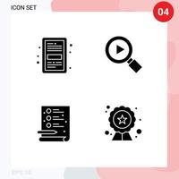 4 universell fast glyfer uppsättning för webb och mobil tillämpningar bok bearbeta fil Sök kvalitet redigerbar vektor design element
