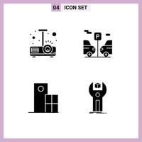 Stock Vector Icon Pack mit 4 Zeilen Zeichen und Symbolen für Beamer Uhr Licht Parkhaus editierbare Vektordesign-Elemente