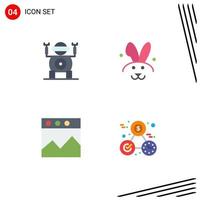 Stock Vector Icon Pack mit 4 Zeilenzeichen und Symbolen für Roboteruhr Bynny Analytics Zeit editierbare Vektordesign-Elemente