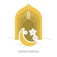 ramadan kareem islamisk design halvmåne och moskékupolsilhuett med arabiskt mönster och kalligrafi vektor