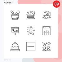 Gliederungssatz für mobile Schnittstellen mit 9 Piktogrammen von Benutzern auf Code-Schreibtischprojektoren, bearbeitbare Vektordesign-Elemente vektor