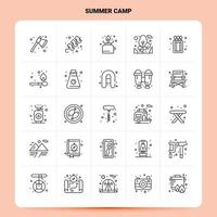 Umriss 25 Sommercamp Icon Set Vektor Linienstil Design schwarze Icons Set lineare Piktogramm Pack Web und mobile Geschäftsideen Design Vektor Illustration