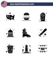 satz von 9 modernen soliden glyphen pack auf usa unabhängigkeitstag shose statehouse kuchen indianapolis unabhängigkeit editierbare usa tag vektor design elemente