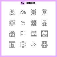 översikt packa av 16 universell symboler av internet tvättning scen maskin rena redigerbar vektor design element