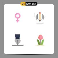 4 flaches Symbolkonzept für mobile Websites und Apps weibliches Design digitale Kunstbildung Flora editierbare Vektordesign-Elemente vektor