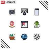 Stock Vector Icon Pack mit 9 Zeilenzeichen und Symbolen für Website-Browser-Maschinen-Lesezeichen-Pin editierbare Vektordesign-Elemente