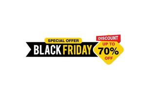 70 Prozent Rabatt Black Friday Angebot, Räumung, Werbebanner-Layout mit Aufkleberstil. vektor