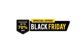 70 Prozent Rabatt Black Friday Angebot, Räumung, Werbebanner-Layout mit Aufkleberstil. vektor
