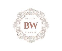 bw initialen brief hochzeitsmonogramm logos sammlung, handgezeichnete moderne minimalistische und florale vorlagen für einladungskarten, save the date, elegante identität für restaurant, boutique, café im vektor