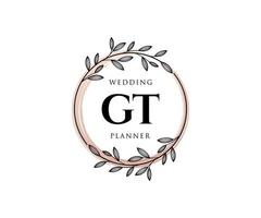 gt initialen brief hochzeitsmonogramm logos sammlung, handgezeichnete moderne minimalistische und florale vorlagen für einladungskarten, save the date, elegante identität für restaurant, boutique, café im vektor