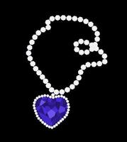 de hjärta av de hav halsband. vektor illustration av en blå diamant i en hjärtformad. diamant halsband isolerat på de svart bakgrund