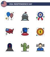 Stock Vector Icon Pack von American Day 9 Zeilenzeichen und Symbolen für die USA-Karte Irland American Star editierbare USA-Tag-Vektordesign-Elemente