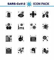 16 fast glyf svart coronavirus epidemi ikon packa suga som sjukdom lunginflammation virus smittad lunga bronkit viral coronavirus 2019 nov sjukdom vektor design element