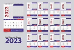 2023 Kalendervorlage, monatlicher Wandkalender, Frohes neues Jahr Wandkalender vektor