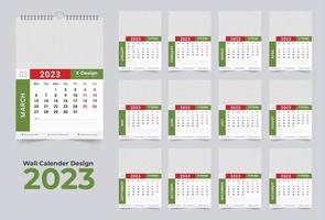 2023 kalender mall, en gång i månaden vägg kalender, Lycklig ny år vägg kalender vektor