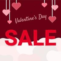 Banner, Poster, Aufkleber für st. Valentinstag-Verkauf mit Text Valentinstag-Verkauf mit Herzen und Wolken auf rotem Hintergrund vektor