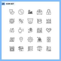 Stock Vector Icon Pack mit 25 Zeilen Zeichen und Symbolen für Schloss Mail Estate Grußkarte editierbare Vektordesign-Elemente