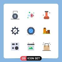 Stock Vector Icon Pack mit 9 Zeilenzeichen und Symbolen für die Programmierung von Entwicklungskolben-Designeinstellungen, editierbare Vektordesign-Elemente