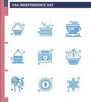 packa av 9 kreativ USA oberoende dag relaterad blues av kalender USA oberoende statshus indiana redigerbar USA dag vektor design element