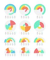 Infografik-Designvorlagen für statistische Studienprozesskreise festgelegt. Unterrichtsmaterial. bearbeitbare Tortendiagramme mit Prozentsätzen. Sammlung visueller Datenpräsentationen vektor