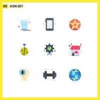 Stock Vector Icon Pack mit 9 Zeilen Zeichen und Symbolen für Abzeichen Zirkussignale Zyklusstern editierbare Vektordesign-Elemente