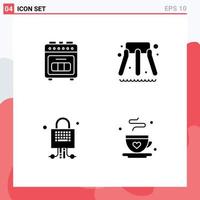 Stock Vector Icon Pack mit 4 Zeilen Zeichen und Symbolen für Appliance Server Cooking Park Coffee editierbare Vektordesign-Elemente