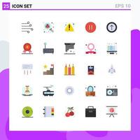 grupp av 25 platt färger tecken och symboler för ladda upp paus säkerhet multimedia varning redigerbar vektor design element