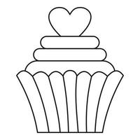 muffin med hjärta ikon, översikt stil vektor