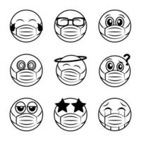 emoticon med ansiktsmask ikonuppsättning vektor