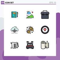 Satz von 9 kommerziellen Filledline-Flachfarbpaketen für Cloud-basierte Berg-Toolbox-Ausrüstung editierbare Vektordesign-Elemente vektor