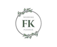 fk initialen brief hochzeitsmonogramm logos sammlung, handgezeichnete moderne minimalistische und florale vorlagen für einladungskarten, save the date, elegante identität für restaurant, boutique, café im vektor