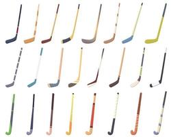 hockey pinne ikoner uppsättning tecknad serie vektor. fält gräs vektor