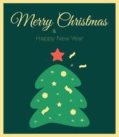 Lycklig ny år och glad jul hälsning kort. vektor illustration av jul träd. Semester text design.