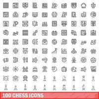 100 schack ikoner uppsättning, översikt stil vektor