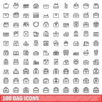 100 Taschensymbole gesetzt, Umrissstil vektor