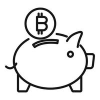 Sparschwein Symbol Umriss Vektor. Bitcoin-Geld vektor