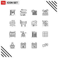 Stock Vector Icon Pack mit 16 Linienzeichen und Symbolen für Water House Sound Garden Realty editierbare Vektordesign-Elemente