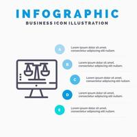 digitales Recht Online-Computertechnologie Bildschirmzeilensymbol mit 5 Schritten Präsentation Infografiken Hintergrund vektor