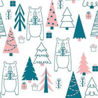jul mönster med gran träd och björnar vektor