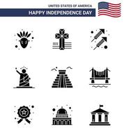 4. juli usa glücklicher unabhängigkeitstag symbol symbole gruppe von 9 modernen soliden glyphen des amerikanischen gebäudefeuerwerks usa von editierbaren usa-tag-vektordesignelementen vektor