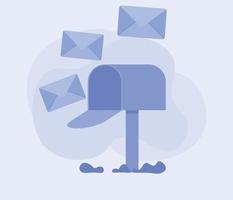 Postfach mit E-Mail-Umschlag. isoliert auf blauem Hintergrund, blaue Briefkasten-Cartoon-Ikone. Illustration für E-Mail-Newsletter und das Web vektor