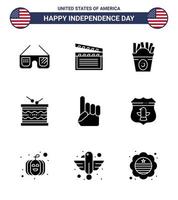 glücklicher unabhängigkeitstag usa paket mit 9 kreativen soliden glyphen aus schaum handparade frise irish drum editierbare usa day vektordesignelemente vektor