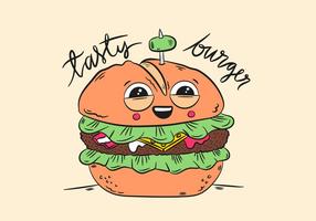 Netter Charakter Burger Lächeln Mit Zitat vektor