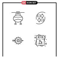Packung mit 4 kreativen Filledline-Flachfarben von Hubschrauberpapierfahrzeugen, die bearbeitbare Vektordesign-Elemente zum Schreiben von Daten schreiben vektor