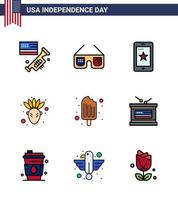 Stock Vector Icon Pack von American Day 9 Zeilenzeichen und Symbolen für Food Cold Mobile Thanksgiving American Editable Usa Day Vector Design Elements