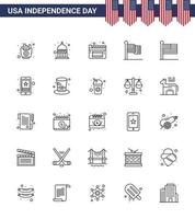 Packung mit 25 kreativen USA-Unabhängigkeitstag-bezogenen Linien von United Flag Cinema USA-Flagge editierbare USA-Tag-Vektordesign-Elemente vektor